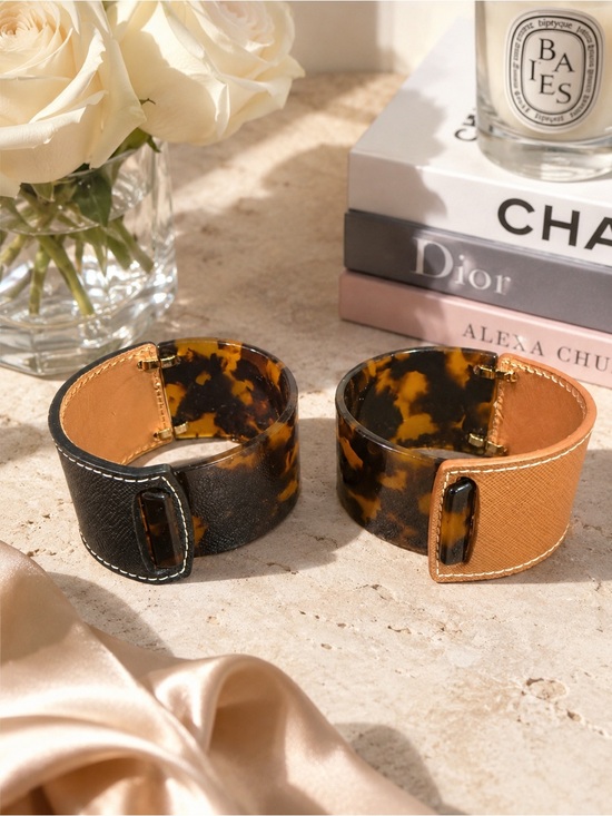 Accessories - Set of 2 Vintage Cara New York Tortoiseshell Cuff Bracelet Leather Accents gift